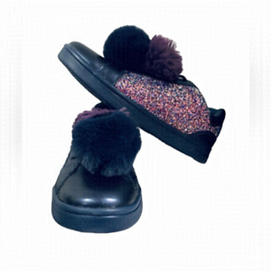 GEOX leather shoes with fur size 29 black purple